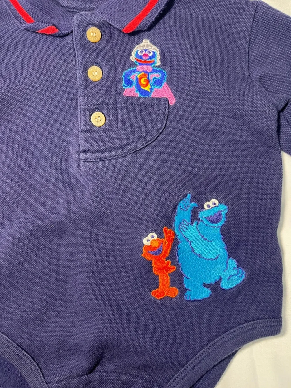 Vintage Sesame Street Romper 18M Grover Elmo Cookie Monster‎ Blue Long Sleeve